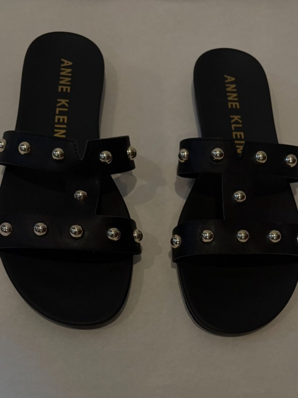 Anne Klein iflex Akestelle Womens Black/Silver Studded Slides Sandals Size 8.5